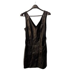 Bershka Black Faux Leather Mini Dress‎ V Neck Sleeveless Party Cocktail
